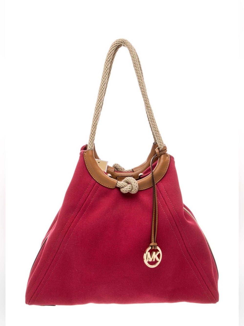Michael Kors Margaret MK Ring Large Canvas Tote Bag w/ Rope Handles and Leather